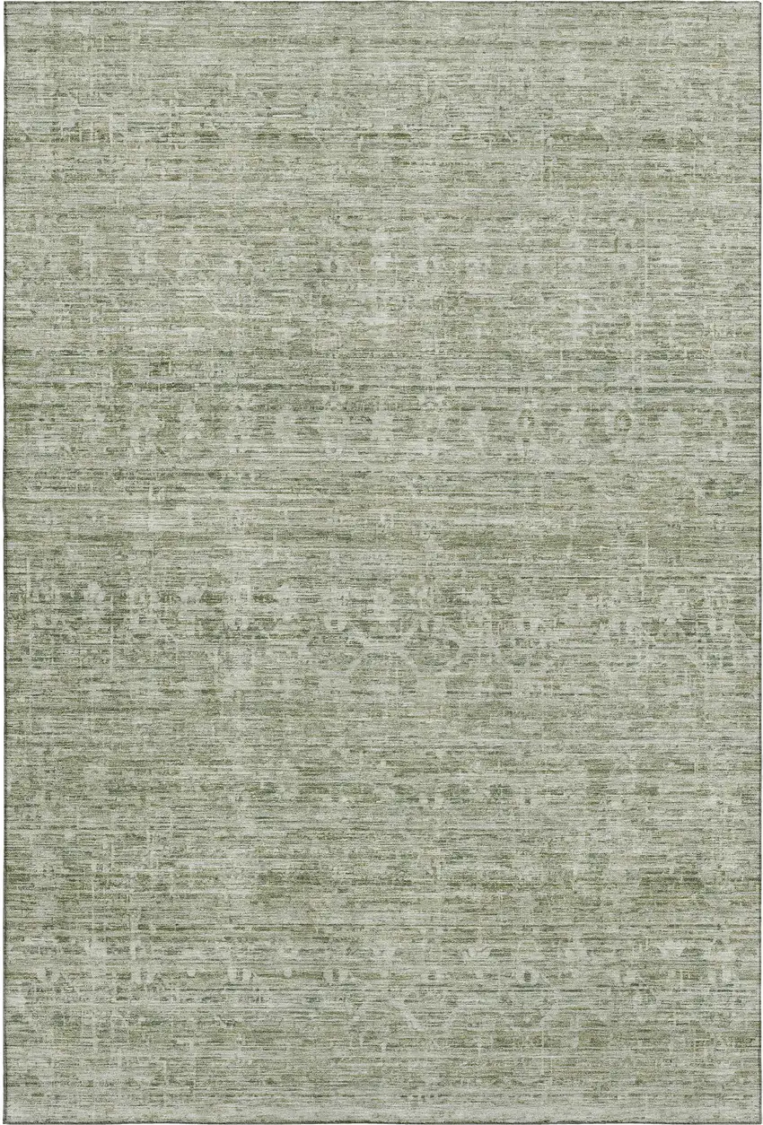 Sage And Beige Striped Washable Area Rug With UV Protection Photo 1