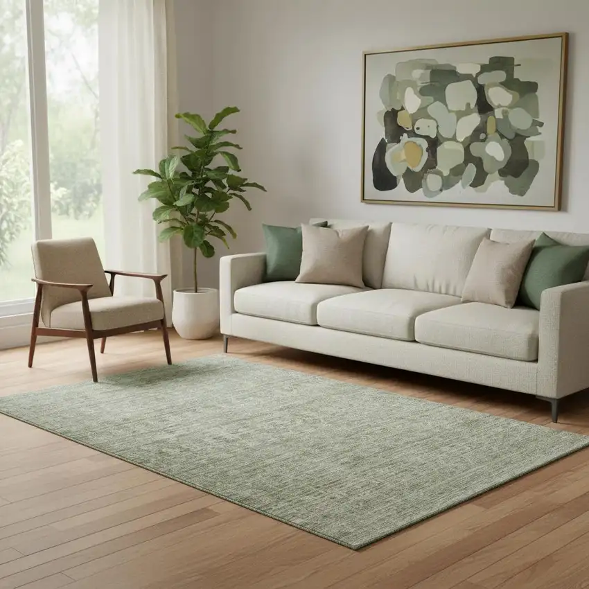 Sage And Beige Striped Washable Area Rug With UV Protection Photo 2