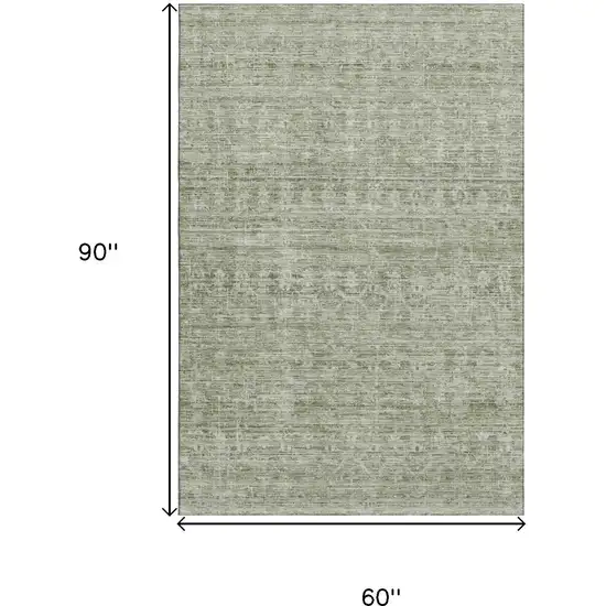 Sage And Beige Striped Washable Area Rug With UV Protection Photo 9