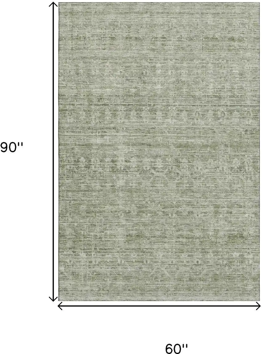 Sage And Beige Striped Washable Area Rug With UV Protection Photo 9
