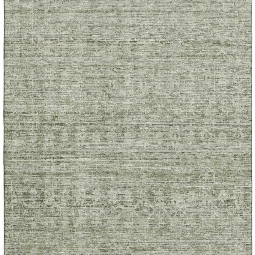 Sage And Beige Striped Washable Area Rug With UV Protection Photo 2