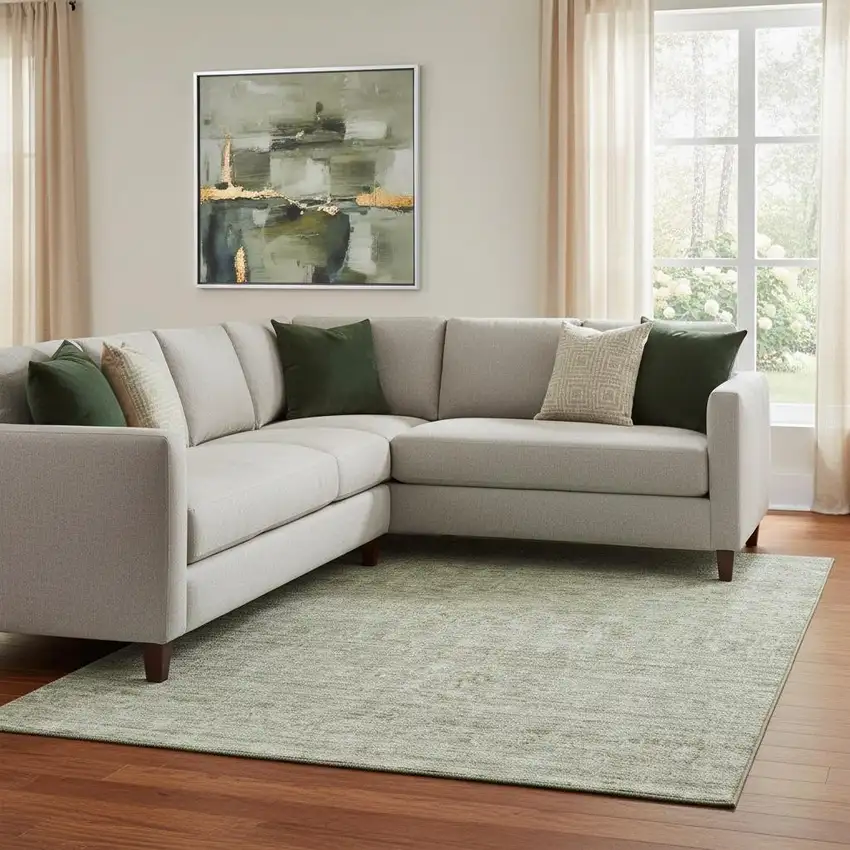 Sage And Beige Striped Washable Area Rug With UV Protection Photo 2