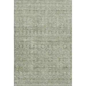 Photo of Sage And Beige Striped Washable Area Rug With UV Protection