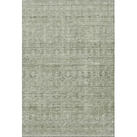 Sage And Beige Striped Washable Area Rug With UV Protection Photo 3
