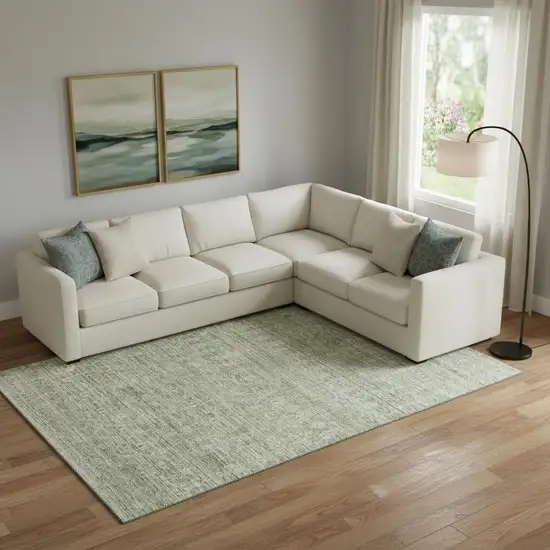 Sage And Beige Striped Washable Area Rug With UV Protection Photo 2