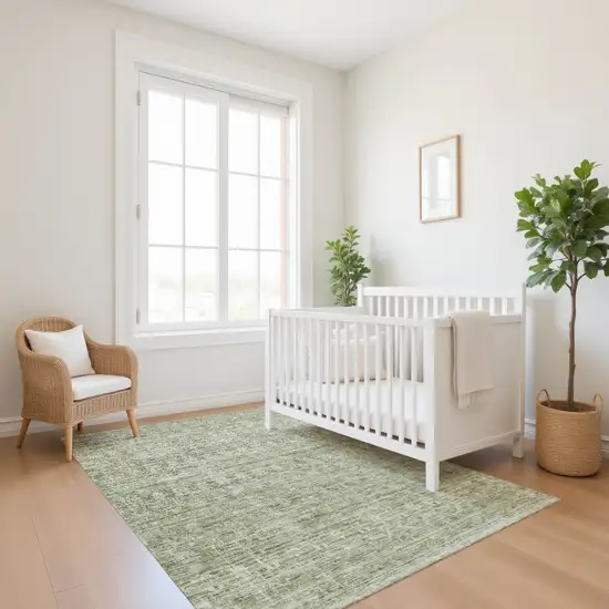 Sage And Beige Striped Washable Area Rug With UV Protection Photo 5