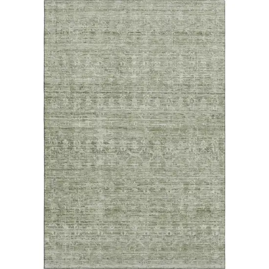Sage And Beige Striped Washable Area Rug With UV Protection Photo 1