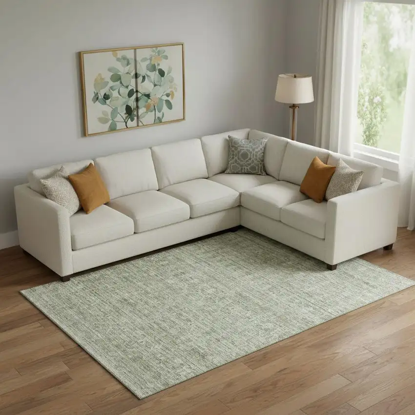 Sage And Beige Striped Washable Area Rug With UV Protection Photo 2