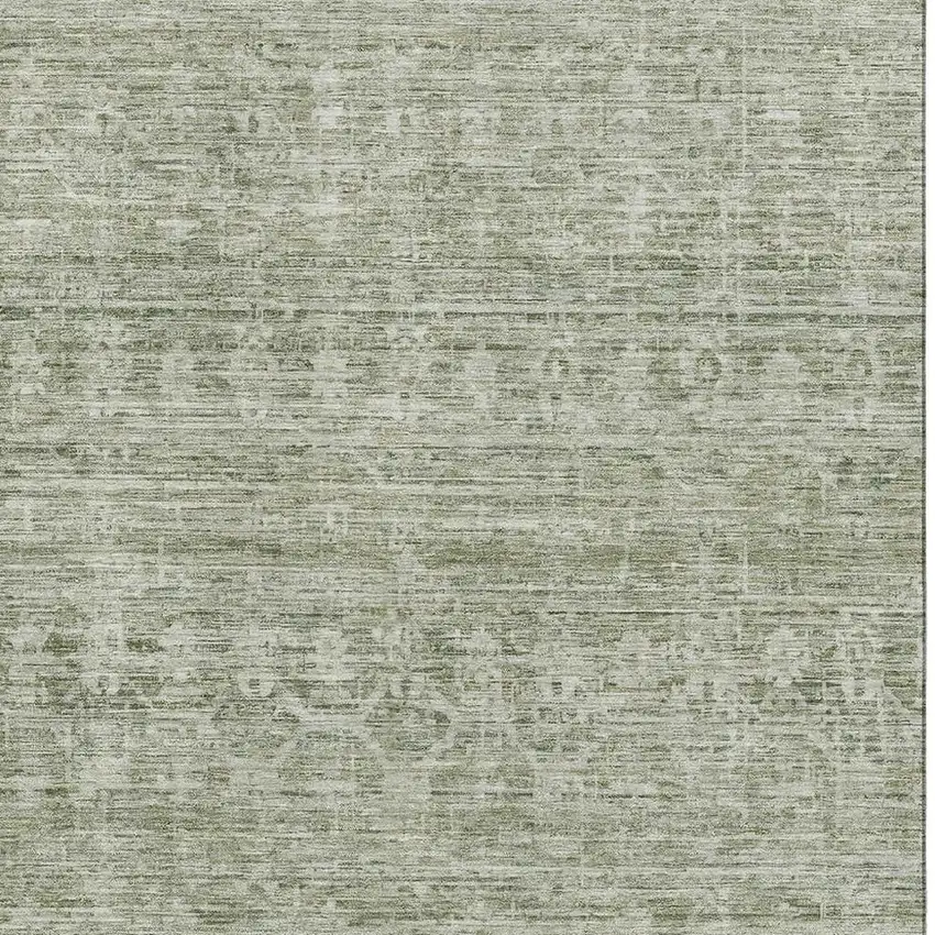 Sage And Beige Striped Washable Area Rug With UV Protection Photo 2