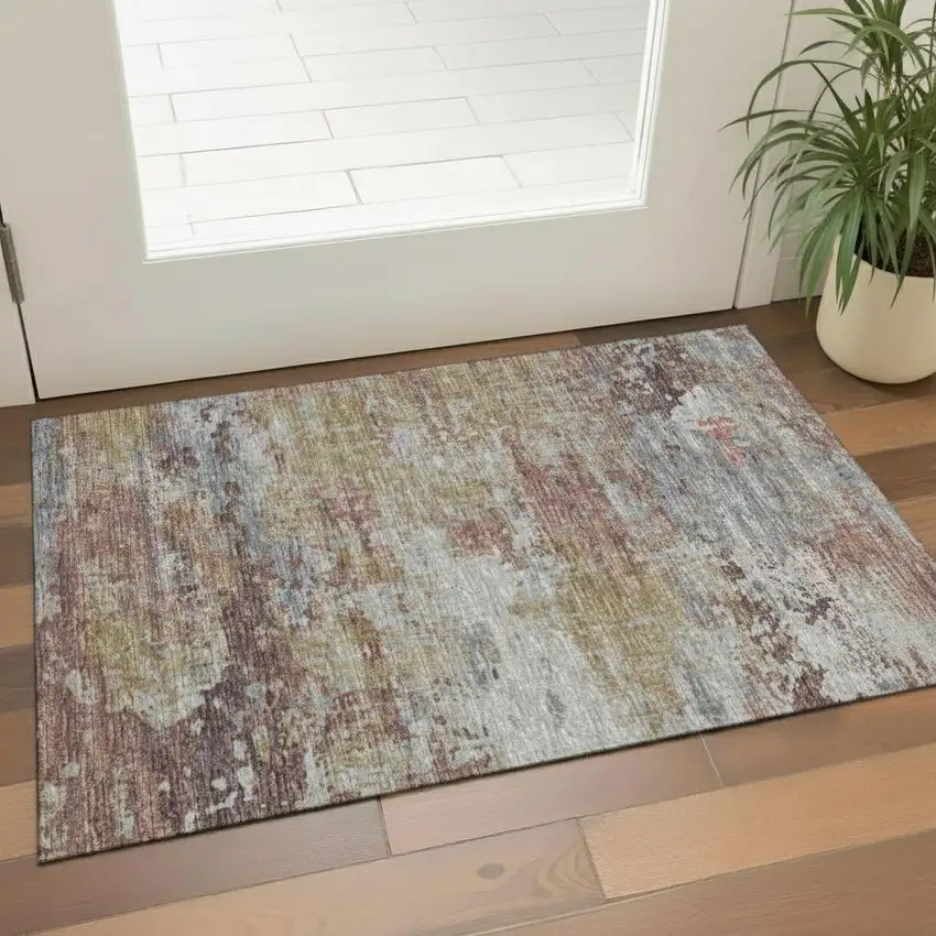 Sage And Beige Striped Washable Area Rug With UV Protection Photo 2