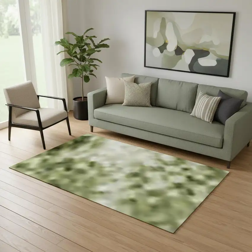 Sage And Beige Striped Washable Area Rug With UV Protection Photo 2