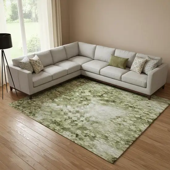 Sage And Beige Striped Washable Area Rug With UV Protection Photo 1