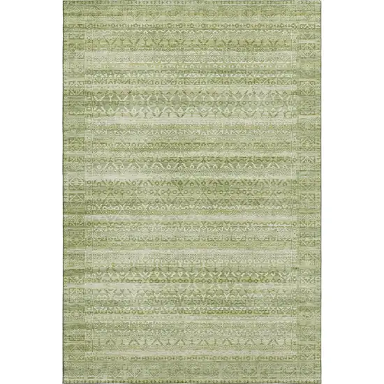 Sage And Beige Striped Washable Area Rug With UV Protection Photo 6