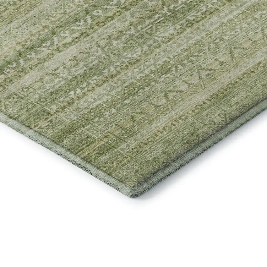 Sage And Beige Striped Washable Area Rug With UV Protection Photo 8