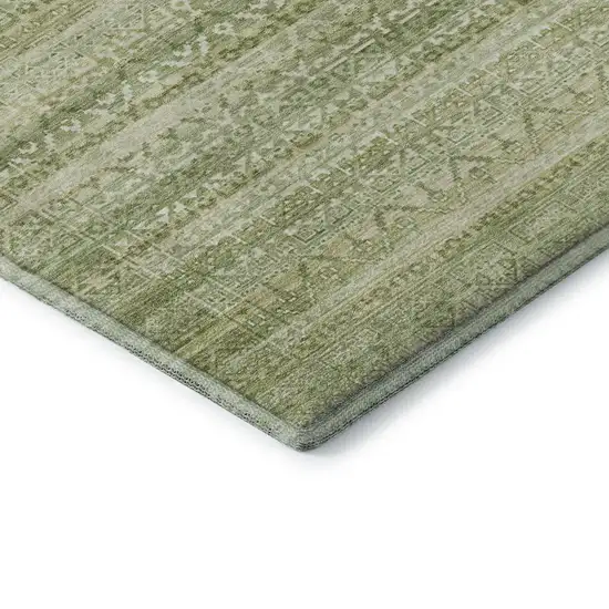 Sage And Beige Striped Washable Area Rug With UV Protection Photo 8