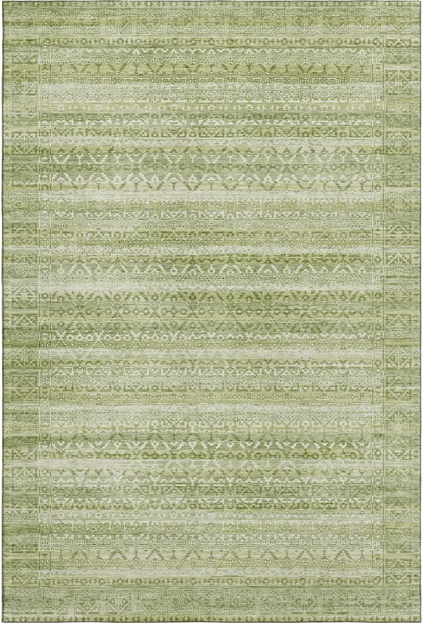 Sage And Beige Striped Washable Area Rug With UV Protection Photo 7