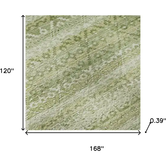 Sage And Beige Striped Washable Area Rug With UV Protection Photo 8