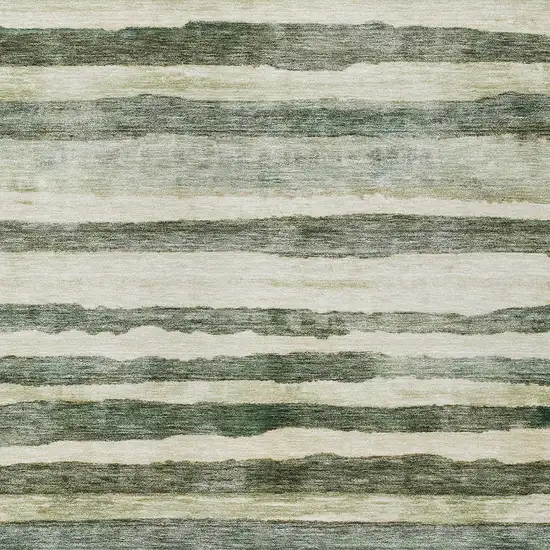 Sage And Beige Striped Washable Indoor Outdoor Area Rug Photo 6