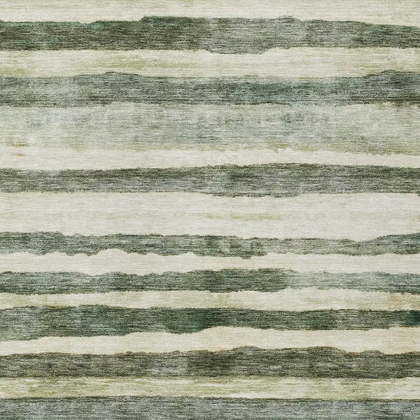 Sage And Beige Striped Washable Indoor Outdoor Area Rug Photo 6