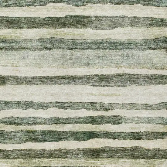 Sage And Beige Striped Washable Indoor Outdoor Area Rug Photo 6