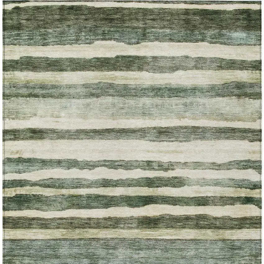 Sage And Beige Striped Washable Indoor Outdoor Area Rug Photo 7