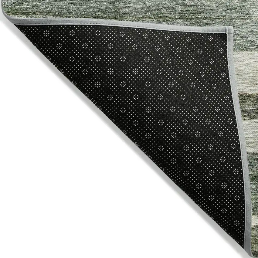 Sage And Beige Striped Washable Indoor Outdoor Area Rug Photo 4