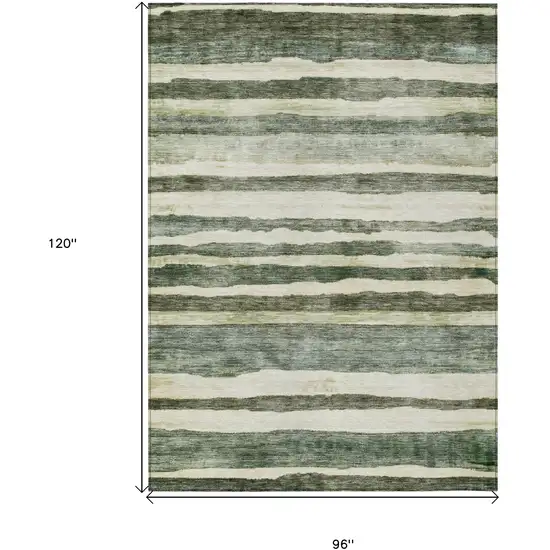 Sage And Beige Striped Washable Indoor Outdoor Area Rug Photo 3