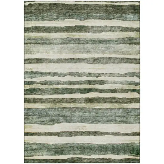 Sage And Beige Striped Washable Indoor Outdoor Area Rug Photo 2