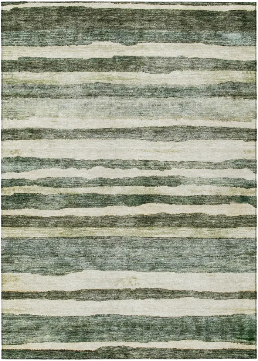 Sage And Beige Striped Washable Indoor Outdoor Area Rug Photo 2