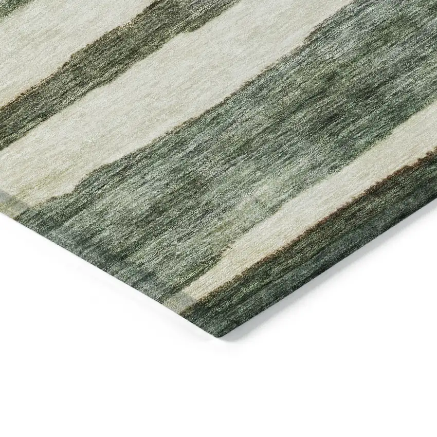 Sage And Beige Striped Washable Indoor Outdoor Area Rug Photo 5