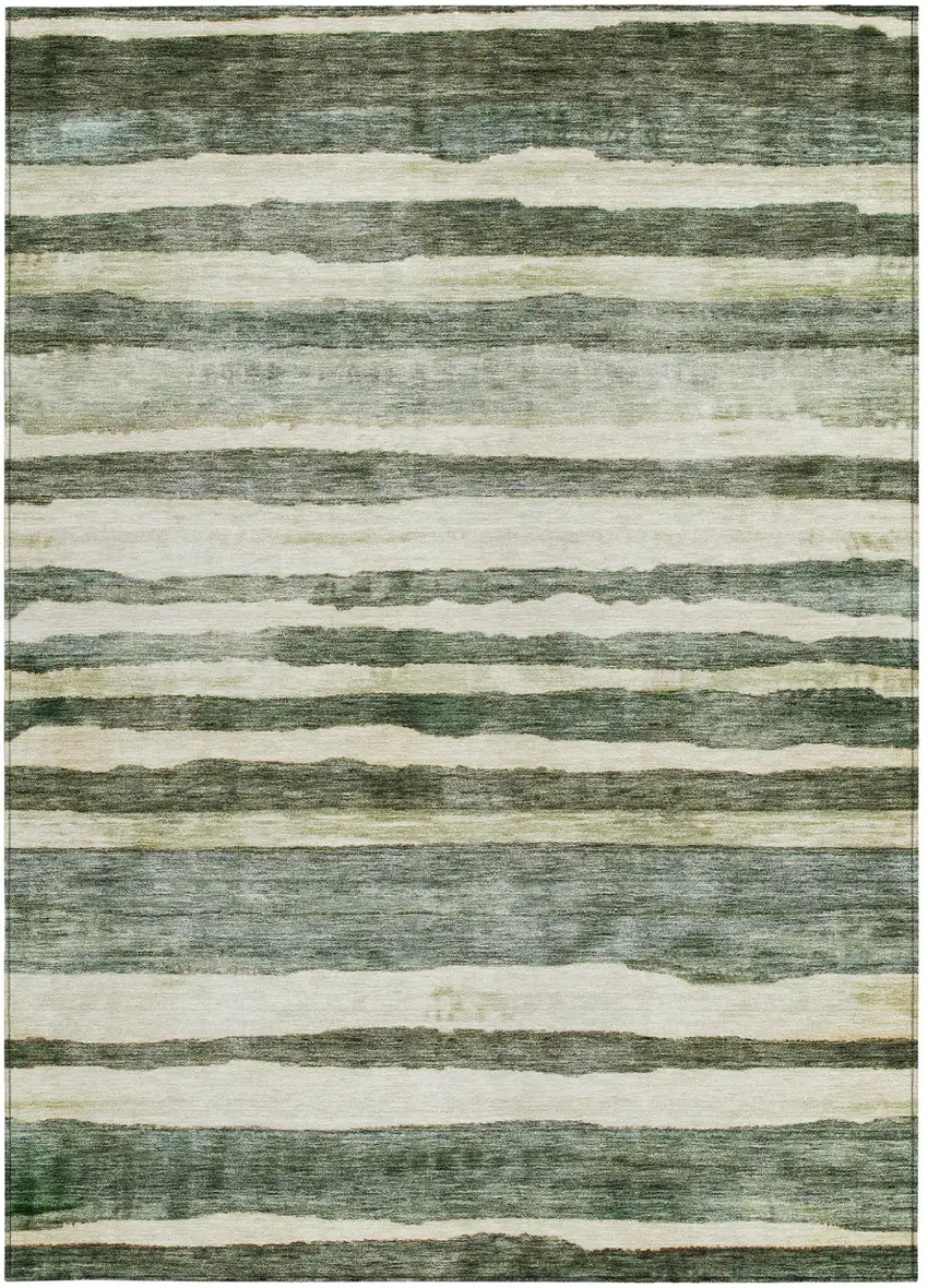 Sage And Beige Striped Washable Indoor Outdoor Area Rug Photo 7