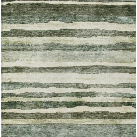 Sage And Beige Striped Washable Indoor Outdoor Area Rug Photo 7