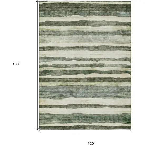 Sage And Beige Striped Washable Indoor Outdoor Area Rug Photo 3