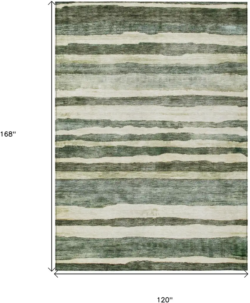 Sage And Beige Striped Washable Indoor Outdoor Area Rug Photo 3