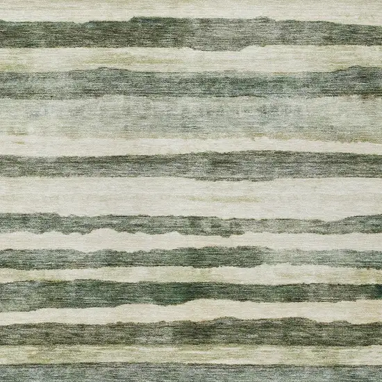 Sage And Beige Striped Washable Indoor Outdoor Area Rug Photo 6