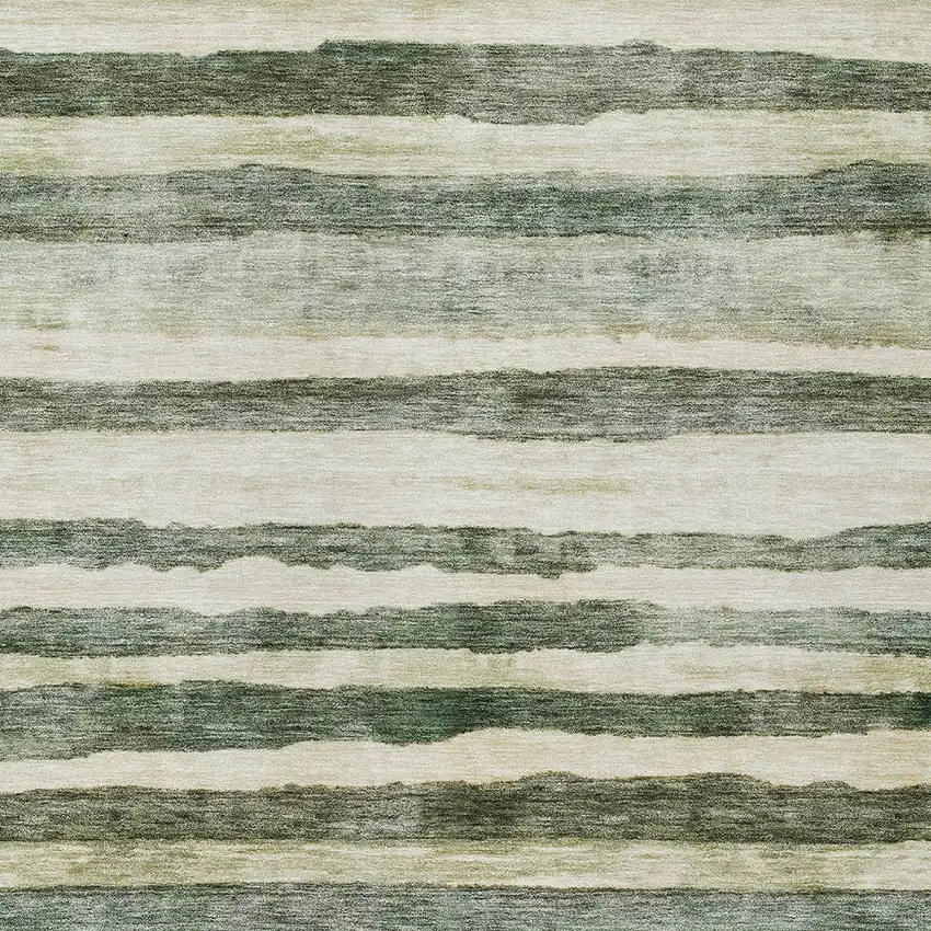 Sage And Beige Striped Washable Indoor Outdoor Area Rug Photo 6