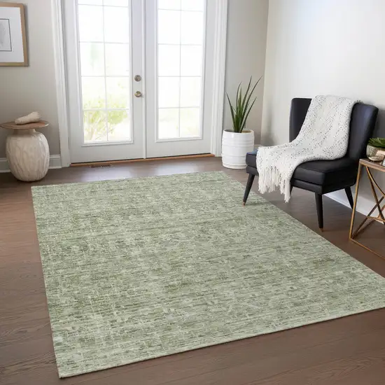 Sage And Beige Striped Washable Indoor Outdoor Area Rug Photo 7