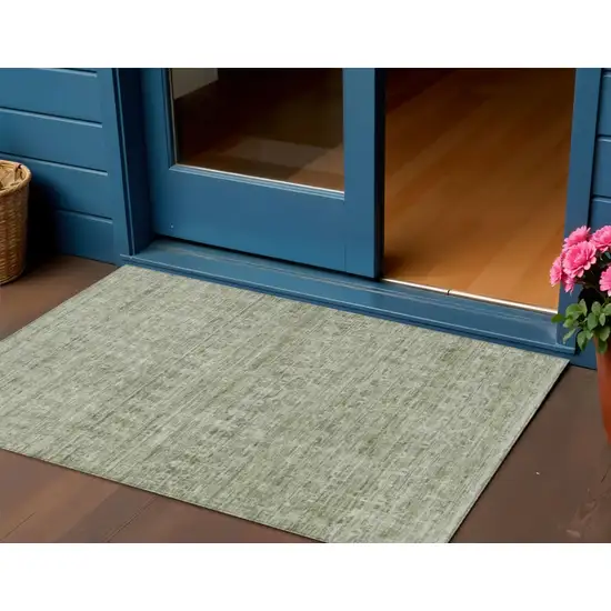 Sage And Beige Striped Washable Indoor Outdoor Area Rug Photo 2