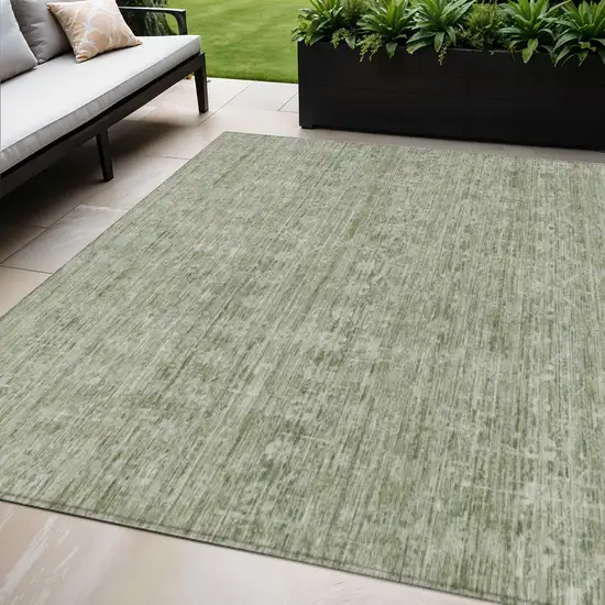 Sage And Beige Striped Washable Indoor Outdoor Area Rug Photo 2