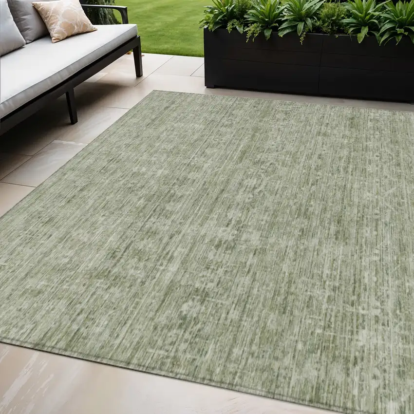 Sage And Beige Striped Washable Indoor Outdoor Area Rug Photo 2