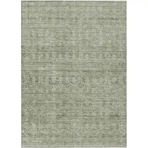 Photo of Sage And Beige Striped Washable Indoor Outdoor Area Rug