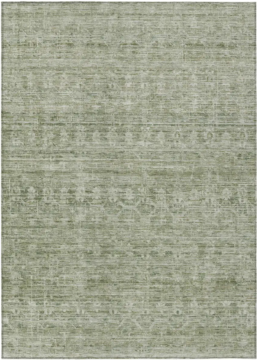 Sage And Beige Striped Washable Indoor Outdoor Area Rug Photo 1