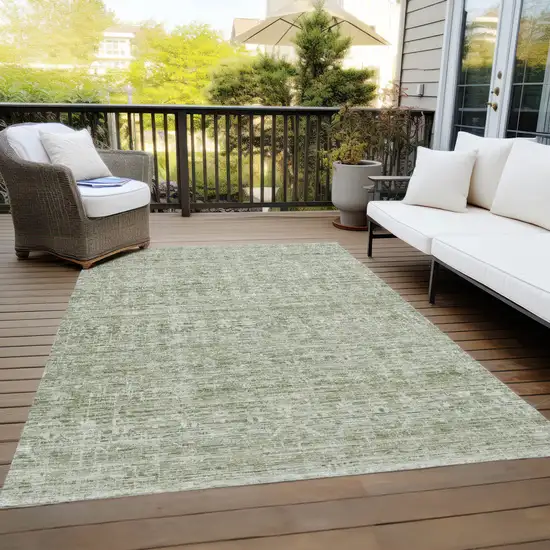 Sage And Beige Striped Washable Indoor Outdoor Area Rug Photo 9