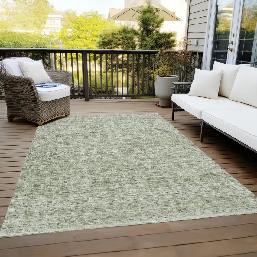 Sage And Beige Striped Washable Indoor Outdoor Area Rug Photo 9
