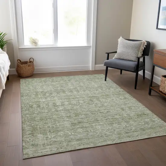 Sage And Beige Striped Washable Indoor Outdoor Area Rug Photo 8