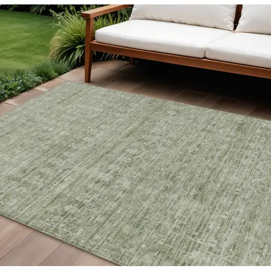 Sage And Beige Striped Washable Indoor Outdoor Area Rug Photo 1
