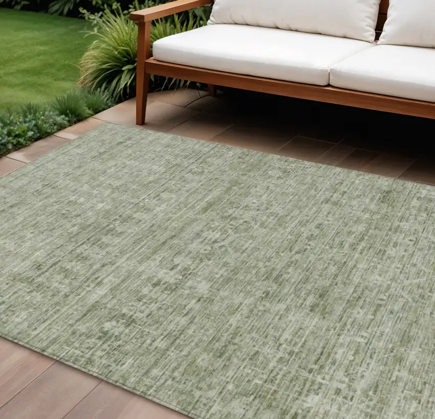 Sage And Beige Striped Washable Indoor Outdoor Area Rug Photo 1