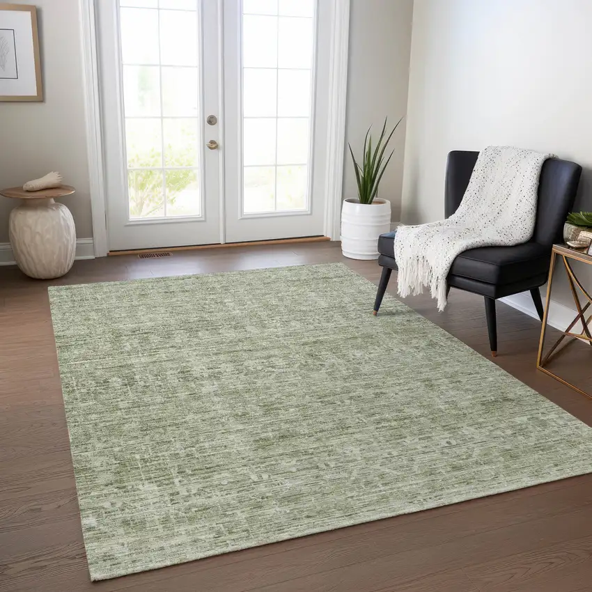 Sage And Beige Striped Washable Indoor Outdoor Area Rug Photo 7