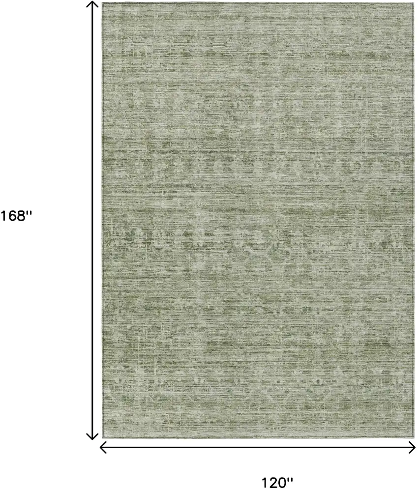 Sage And Beige Striped Washable Indoor Outdoor Area Rug Photo 9
