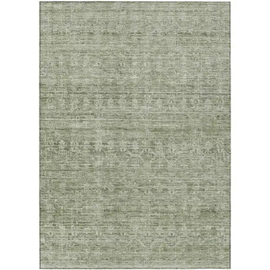 Sage And Beige Striped Washable Indoor Outdoor Area Rug Photo 1
